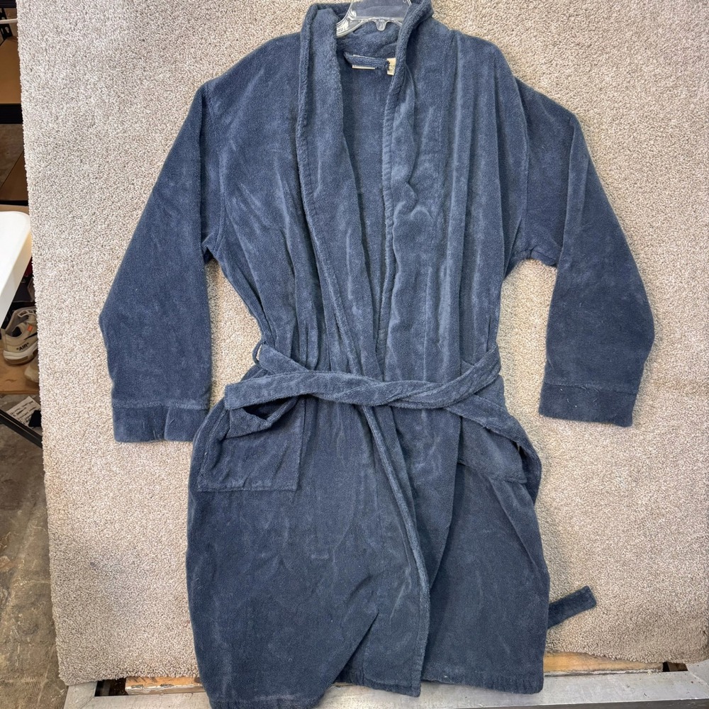 L.L.Bean Robe Unisex XL Shawl Collar Blue Organic Cotton Terry Cloth EUC